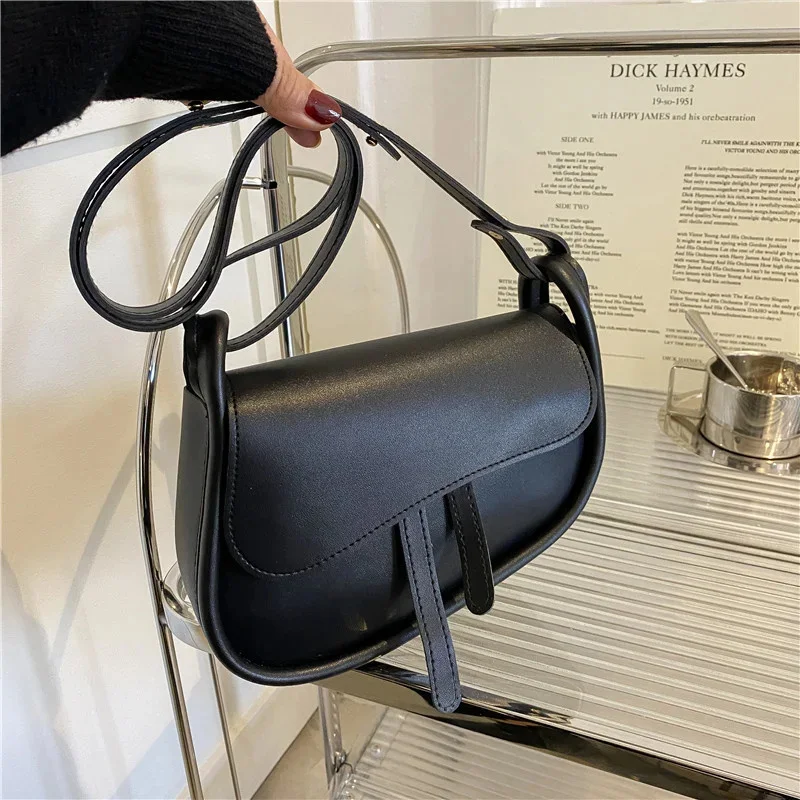 

Fashion Saddle Bag New Small Shoulder Bags for Women High Quality Solid Color PU Leather Crossbody Female Luxury Messenger Bag