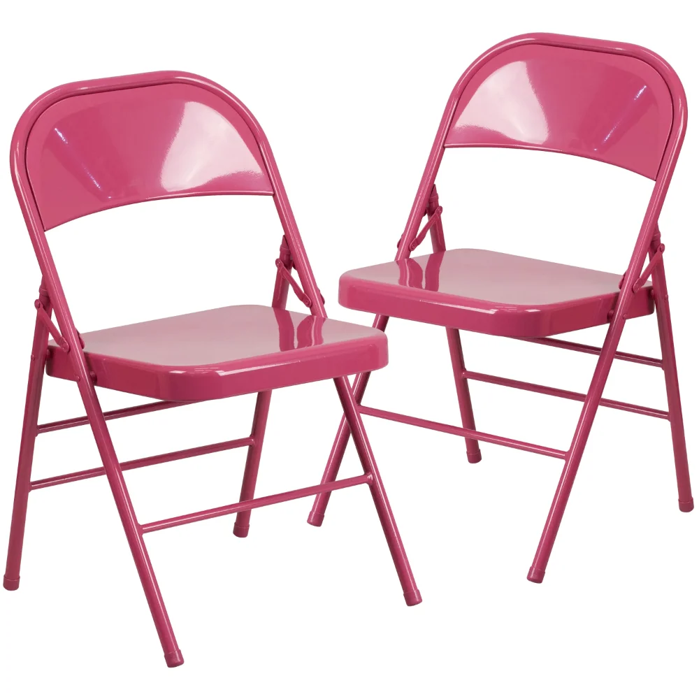 

2 Pack HERCULES COLORBURST Series Shockingly Fuchsia Triple Braced & Double Hinged Metal Folding Chair Dinning Chair