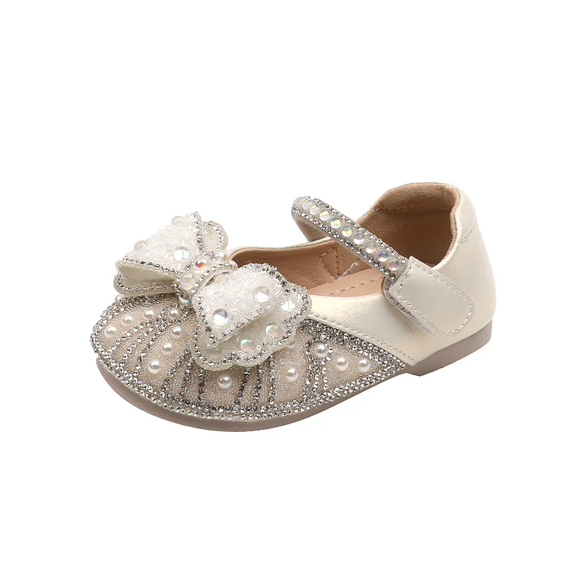 Туфли детские кожаные бежевые с блестками 12-15 5 см