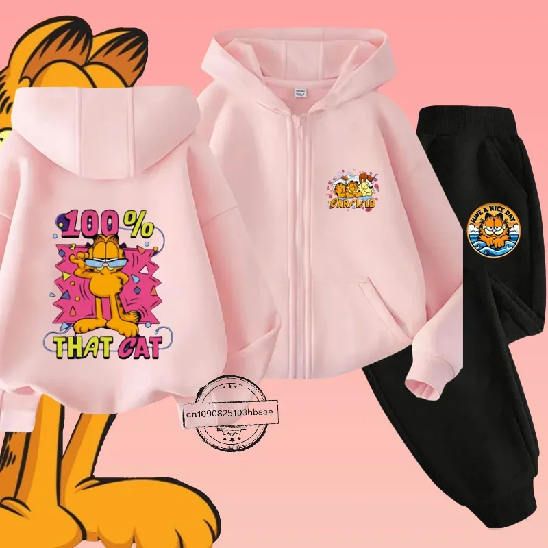 Детский комплект рубашек Garfiel на молнии с мультяшным аниме принтом осень/зима