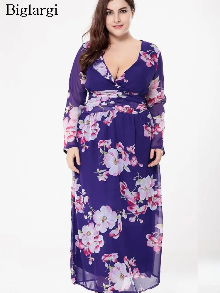 

Женское шифоновое платье с длинным рукавом, повседневное Свободное длинное платье с цветочным принтом, модель 2023 большого размера на осень