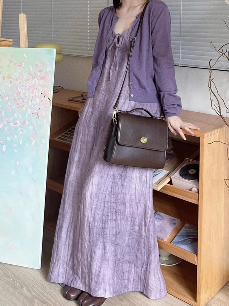 Осень 2024 новое китайское ретро платье на бретельках с рисунком тушью кардиган