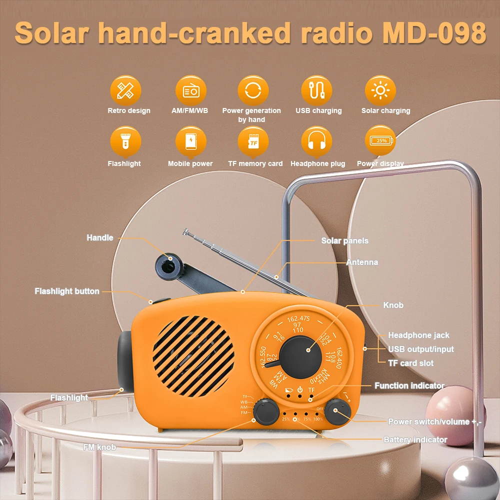 

3 in1 Emergency Portable Torch Solar Hand Crank Radio USB Rechargeable FM/AM/NOAA LED Super Bright Flashlight