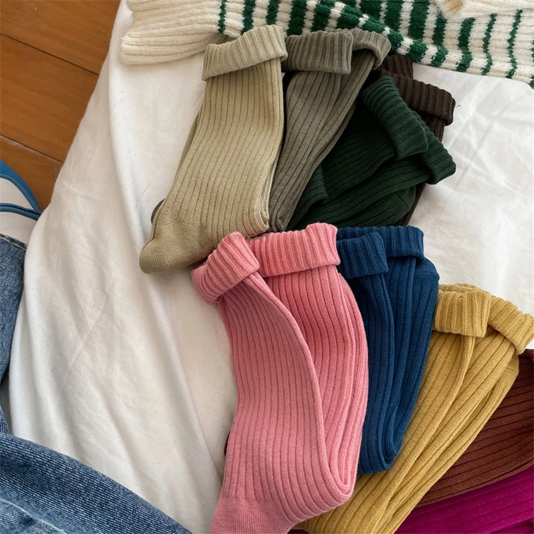 

Retro Women Cotton Sock Soft Breathable Long Socks Solid Color Autumn Winter Casual Simple Korean Japanese Student Girl Stocking