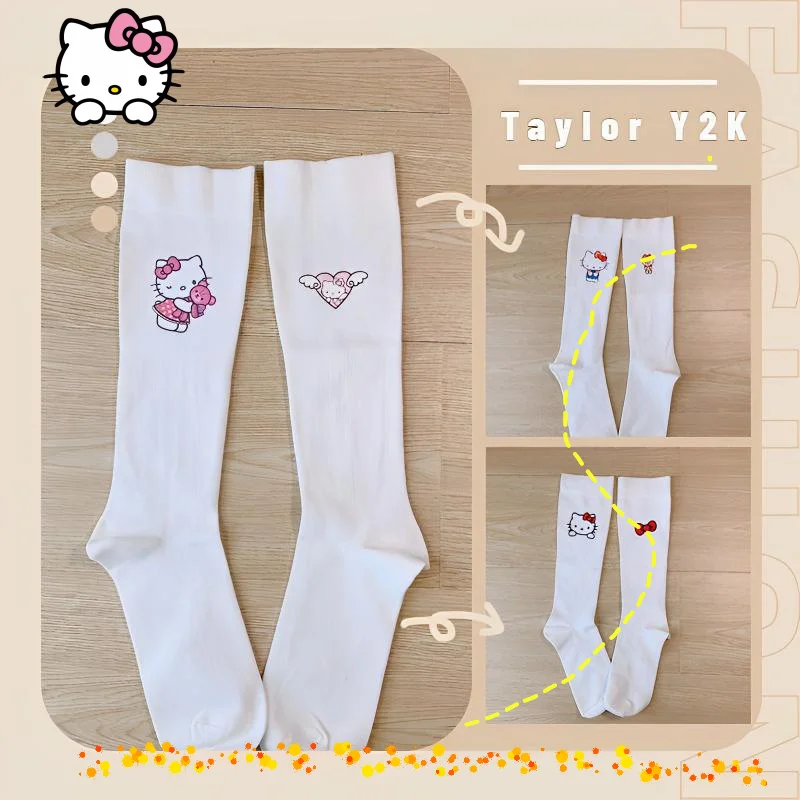 

Sanrios Hello Kitty Socks Anime Cartoon Kawaii High Sleeve JK Y2K Spicy Girls Model Charms Fashion Pure Cotton Stocking Slim