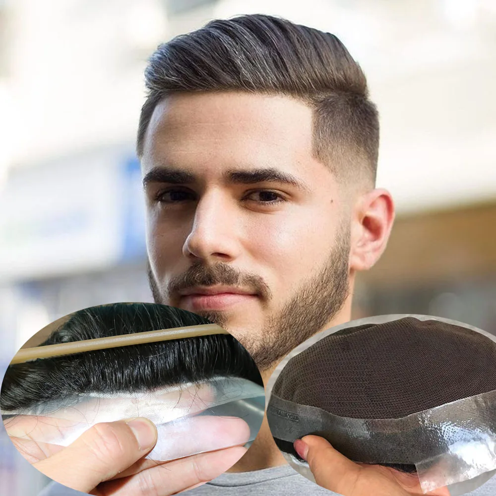 

Австралийская версия, черный мужской парик, заменяемый мужской протез t-System, швейцарские кружева с ПУ вокруг Toupee, летние, повседневные