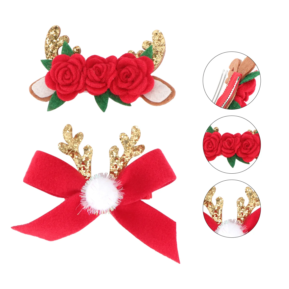 

4Pcs Sequins Christmas Antler Hair Clips Bows Flower Hairpin Hair Accessories