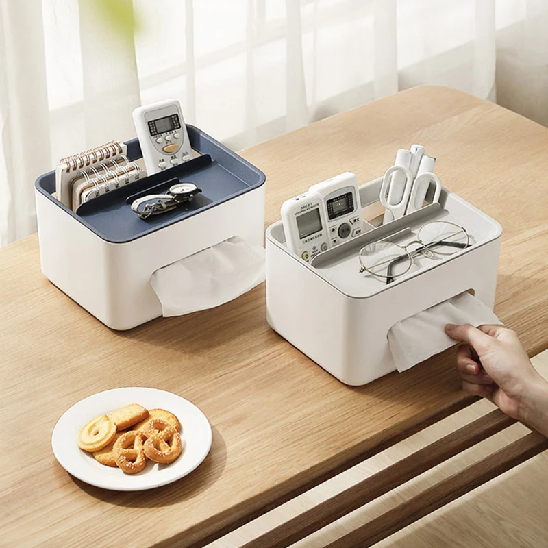 

1PC Tissue Boxes Multifunctional Tissue Box Cover Napkin Holder Home Office Remote Control Storage Wipes Case Desk Organizer