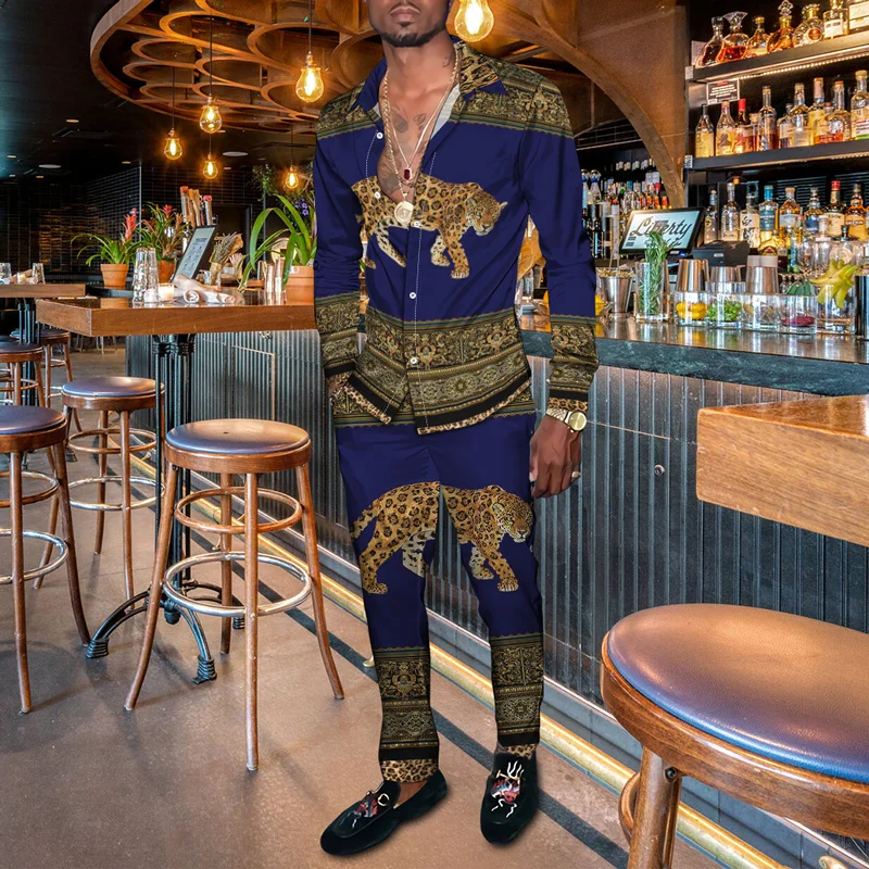 Spring Autumn Men Party Dress Shirt + Pants Fashion Animals 3D Element Harajuku Cardigan Slacks S-4XL Oversized Men's Clothes