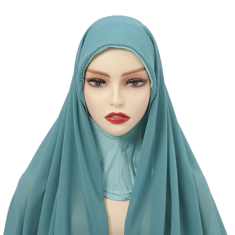 Neck Cover Instant Chiffon Hijab with Undercaps Ready to Wear Hijabs Muslim Full Cover Head Wraps Scarf Jersey Inner Ninja Caps