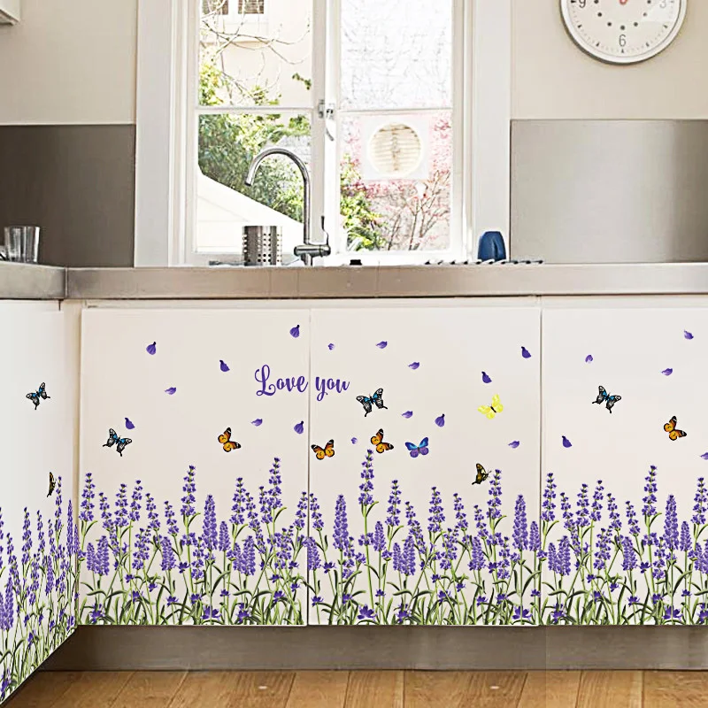 

Lavender Wall Decals Posters Kitchen Bathroom Wallpapers Murals Waterproof Removable Wall Stickers Home Skirting Line Decor