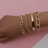 4pcsset love engraving bracelet women punk hip hop rough personality creative gold metal girls charm fashion jewelry bracelets
