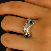 gothic frog ring for men women vintage blue eye silver color frog animal rings open adjustable hip hop jewelry gift anillos