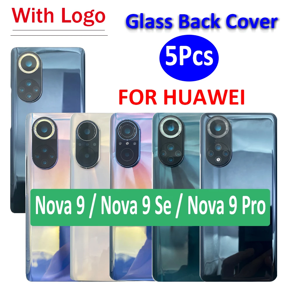 

5 шт., запасная задняя крышка батарейного отсека, стеклянный корпус, запасные части с клейким веществом для объектива камеры Huawei Nova 9 / 9SE / 9 Pro