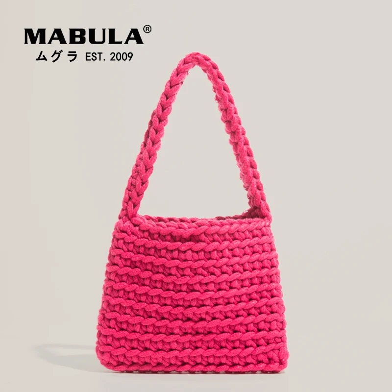 

MABULA Simple Stylish Crochet Cotton Bag Eco Friendly Handwoven knitted Tote Purses 2022 Summer Beach Handbag