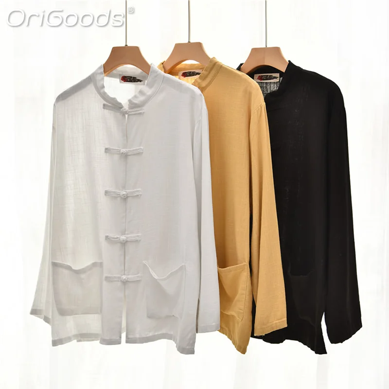 Женские льняные рубашки в китайском стиле OriGoods с длинным рукавом весна-лето 2022