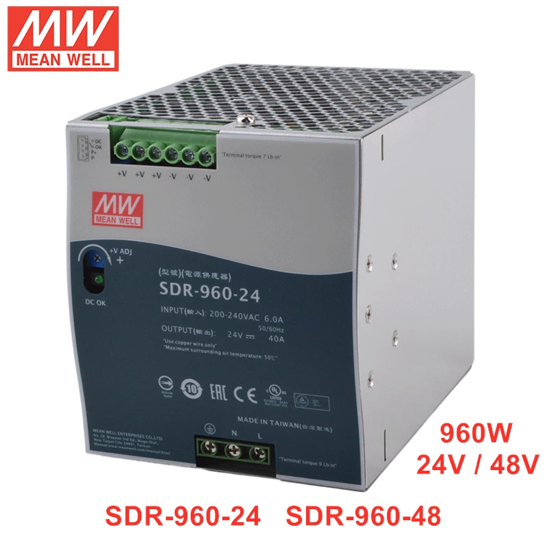 MEAN WELL SDR-960 Серия 960 Вт промышленный источник питания на DIN-рейку с одним выходом и