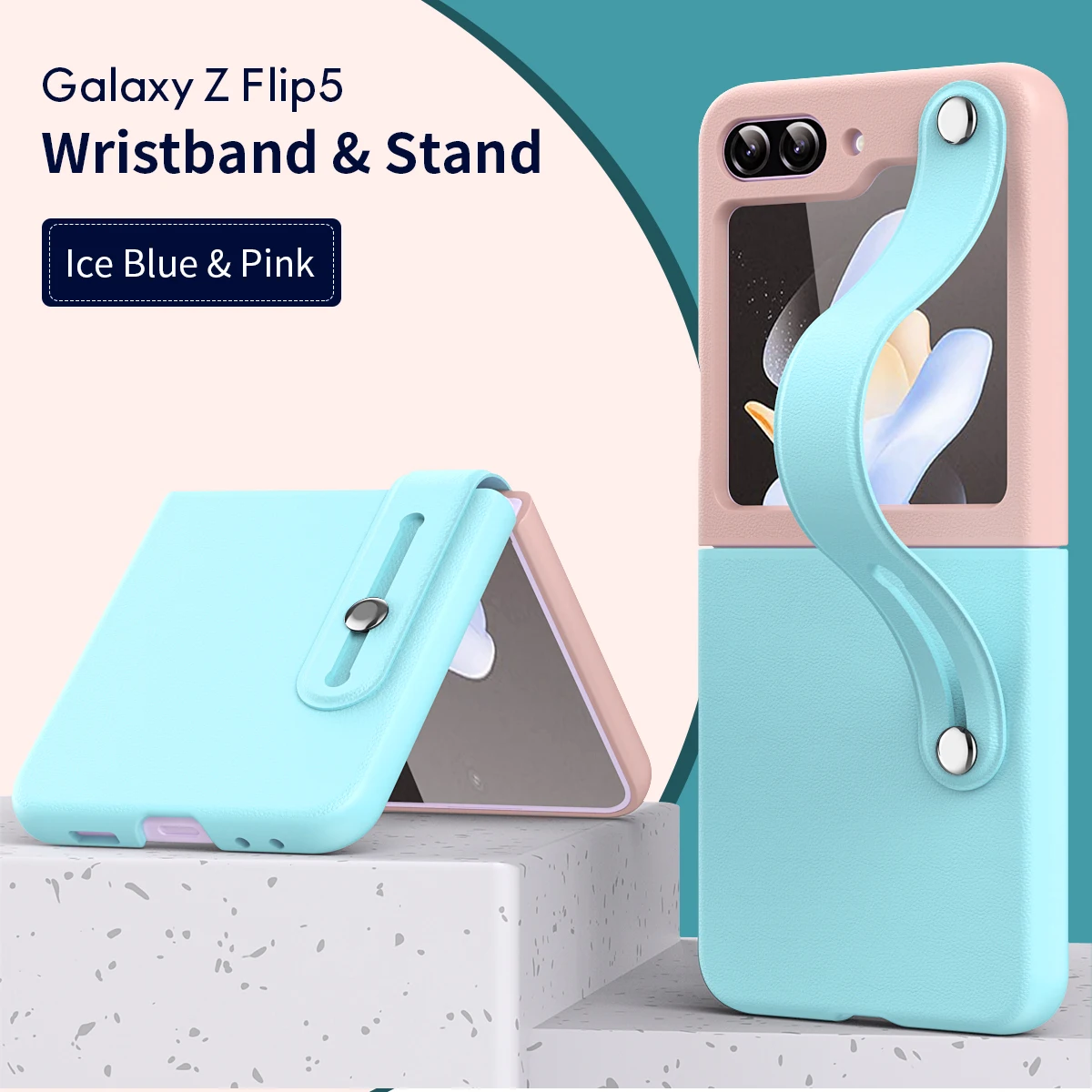 

For Samsung Galaxy Z Flip 5 Case Ultra thin Skin Friendly Matte Contrast Color Leather Wristband Folding Shockproof Hard Cover