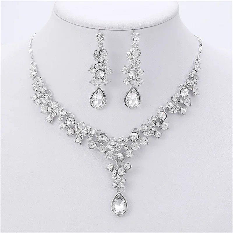

High Quality Fashion Crystal Wedding Bridal Jewelry Sets Women Bride Earring Necklace Wedding Jewelry Accessories
