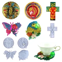 crystal resin silicone mold diy round cross coaster coffee pad turtle parrot coaster silicone mold