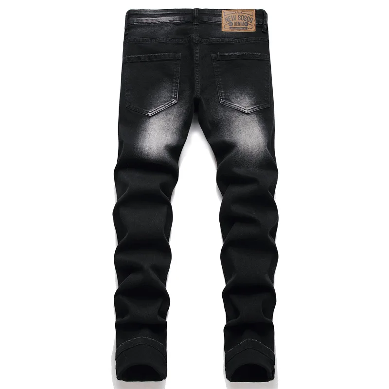 Men High Quality Skinny Fit Stretch Jeans Mens Printed Jeans Retro Punk Jeans Men Fashion Street Hip Hop Ripped Jeans  Denim