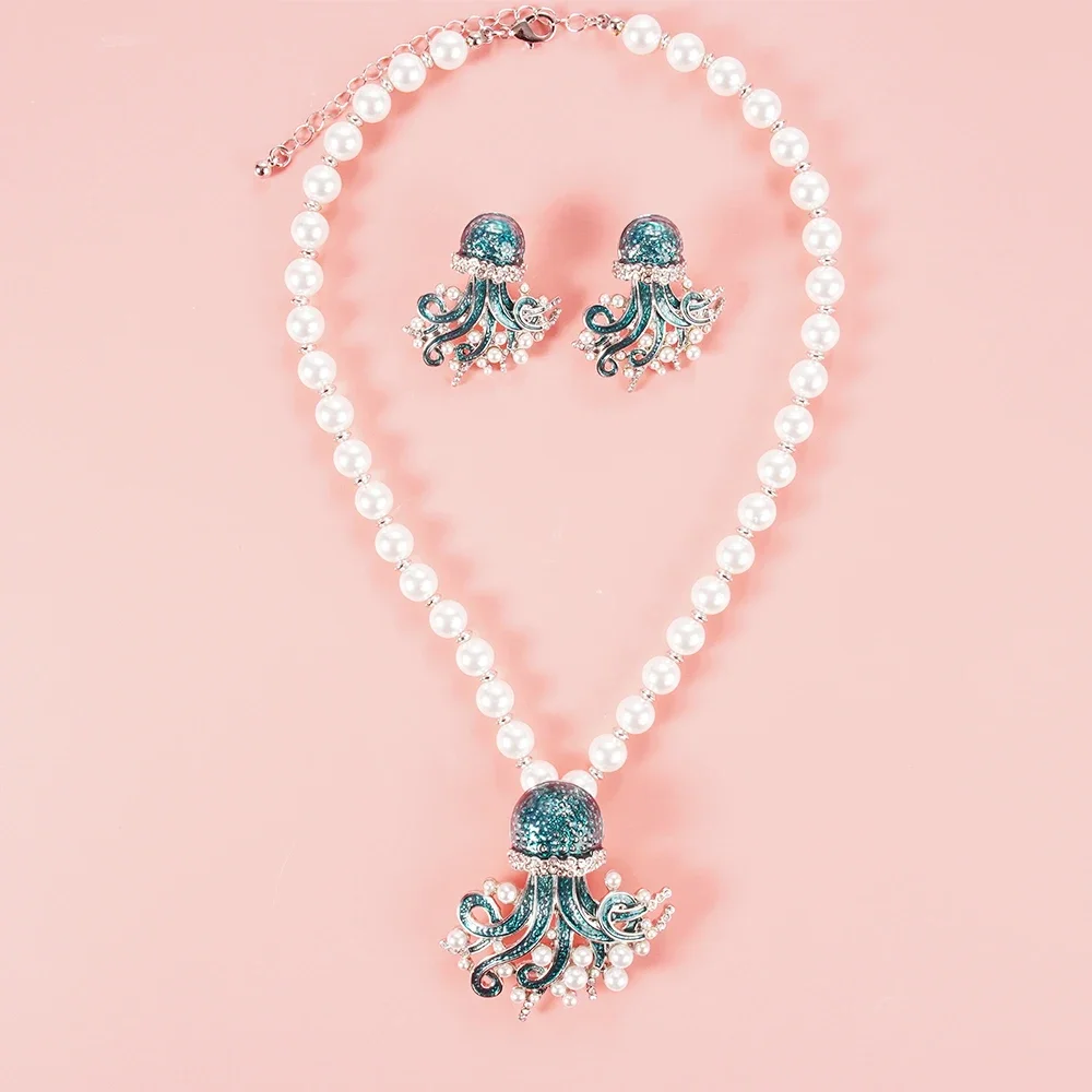 Огромный кулон в виде кальмара ракушка морской конек осьминог кит жемчужное