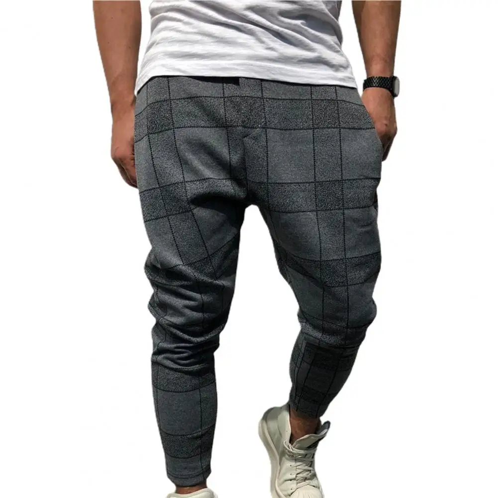 

Trousers Plaid Design Elastic Waist Simple Male Casual All-match Harem Pants for Sports