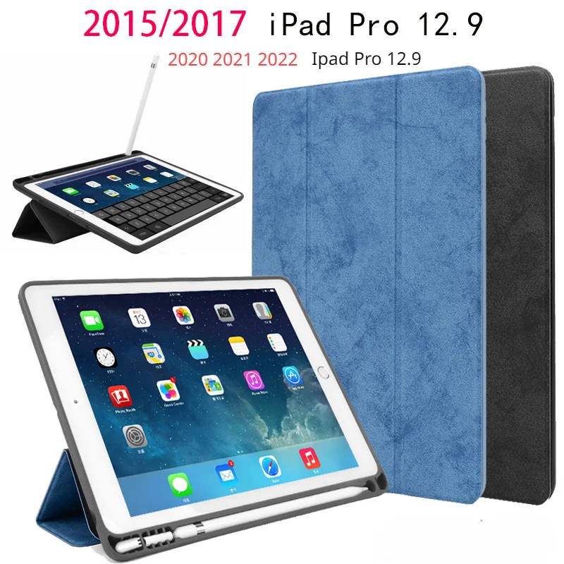 

Tablets Case For iPad Pro 12.9 with Pencil Holder 2017 2015 Premium Leather TPU Soft Cover for iPad Pro 12.9 2020 2021 2022 Case