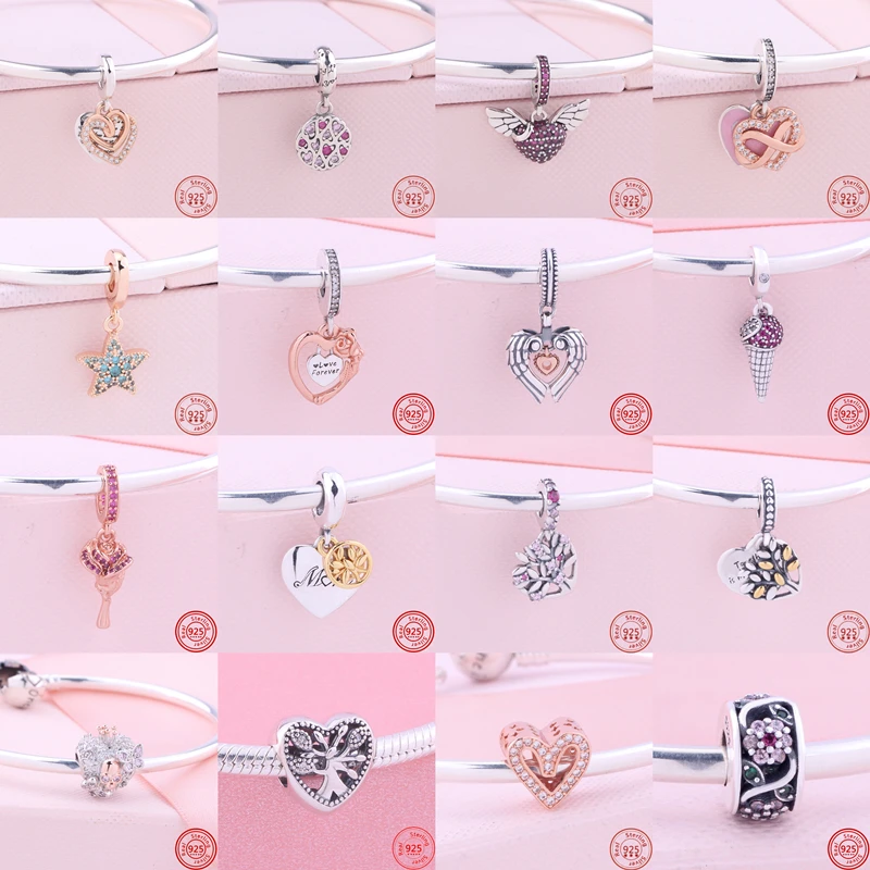 

2022 New 925 Sterling Silver Rose Flower Feather Wing Iron Tower Mom Tree Beads Fit Original Brand Bracelet Women Fine Jewelry