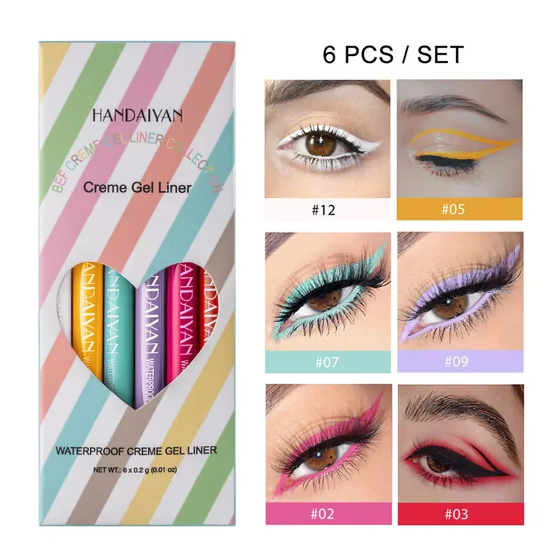 

NEW2023 6 Pcs/Set Eye Makeup Waterproof Neon Liquid Eyeliner Pen Make Up Comestics Long-lasting Black Eye Liner Pencil