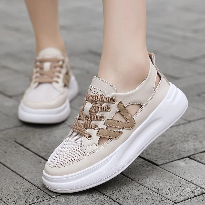 Casual Shoes Women's Breathable Mesh Sport Female Sandals Fashion Lace-Up Summer Woman Sneakers Platform Vulcanized Ladies Flats