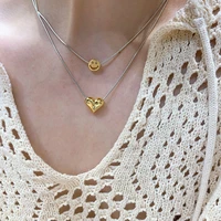 silver color smiley love necklace for women ins niche design net red wild peach heart chains simple kpop necklace jewelry