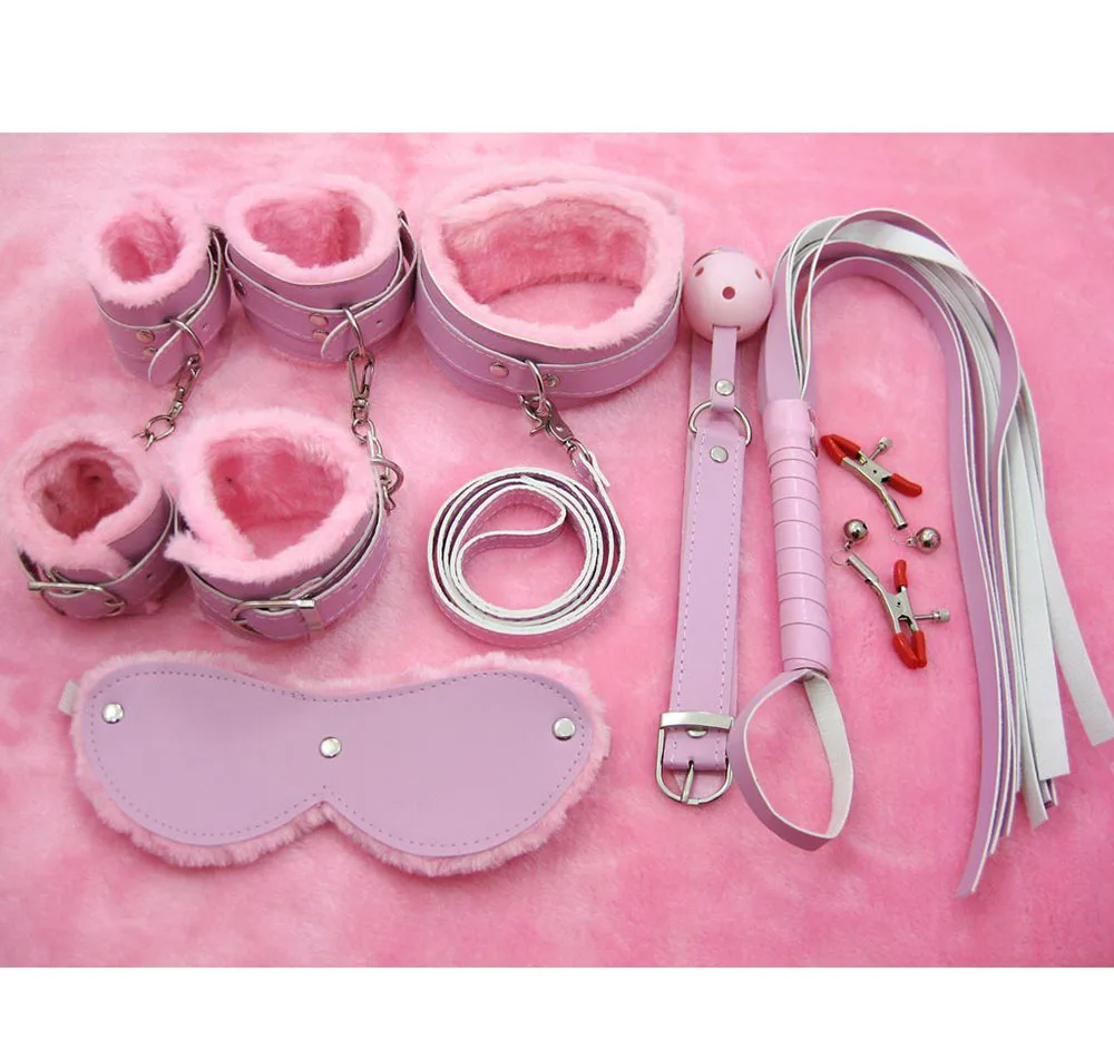 

7PCS plush Bondage Kit BDSM Bed Restraints Adult Games Erotic Couples Sexual Handcuffs Nipple Clamps Whip Rope Sex Toys for