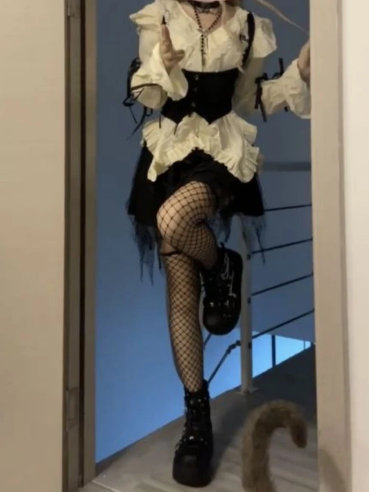 Милые комплекты из 3 предметов женская рубашка Харадзюку с нерегулярными рюшами +