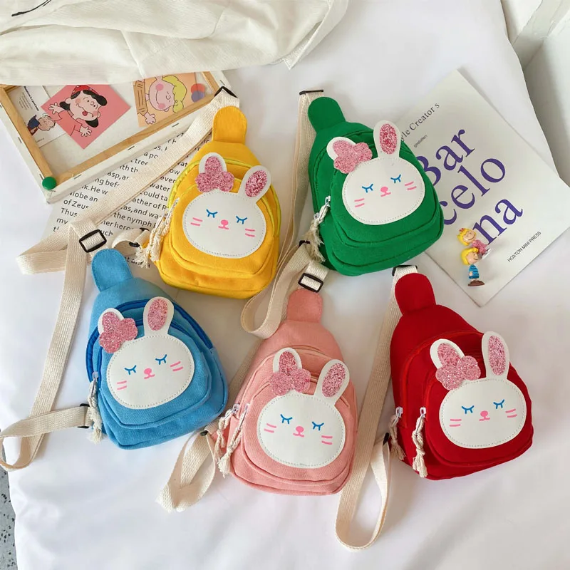 

2023 Cute Rabbit Children's Shoulder Bags Princess Gifts Chest Bag Girls Small Cross-bod Bags Outdoor Canvas Kids Coin Purses