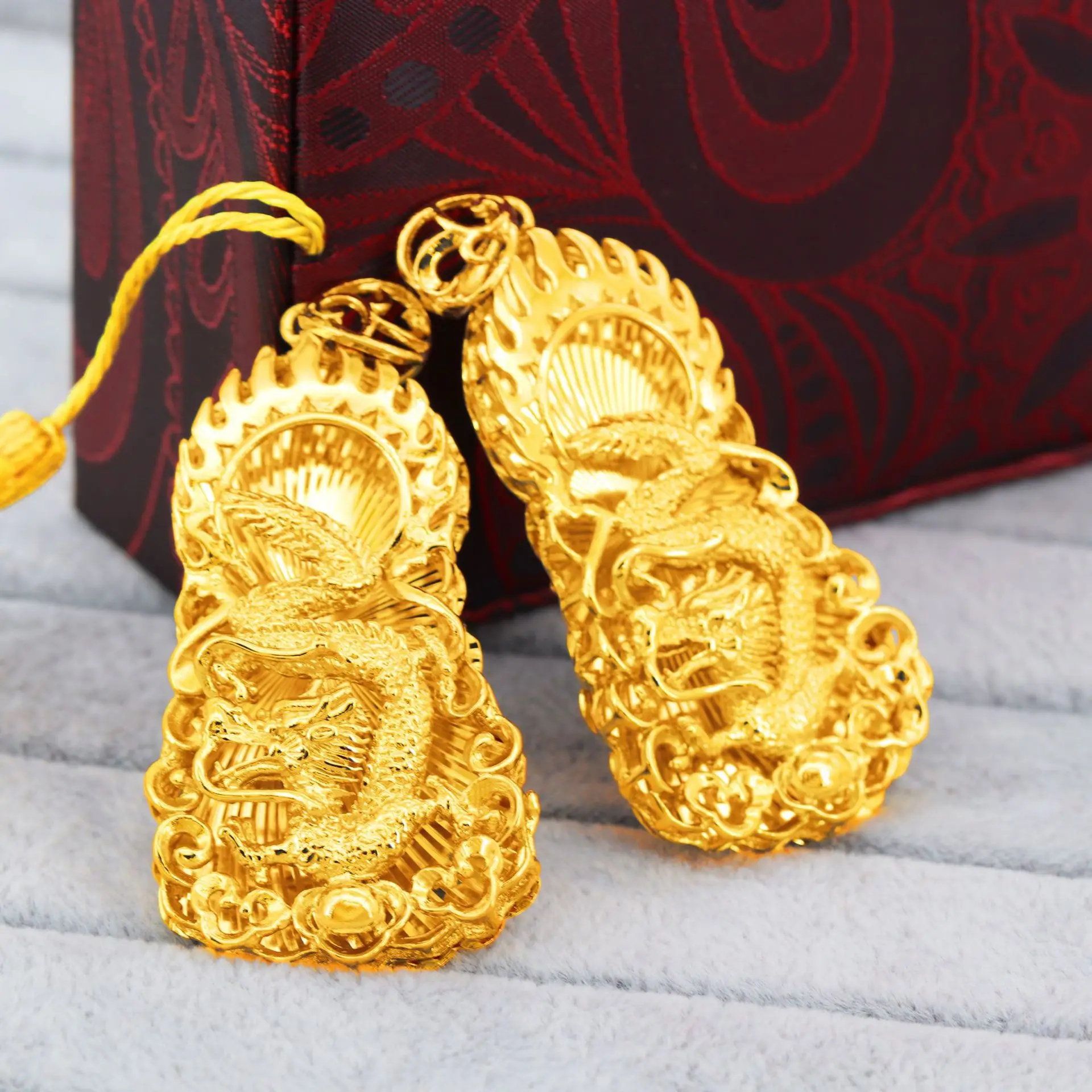 

24k Pure Gold Color Fire Dragon Pendant for Women Men Solid Gold Plated Pendant Jewelry Wedding Engagement Fine Jewelry Not Fade