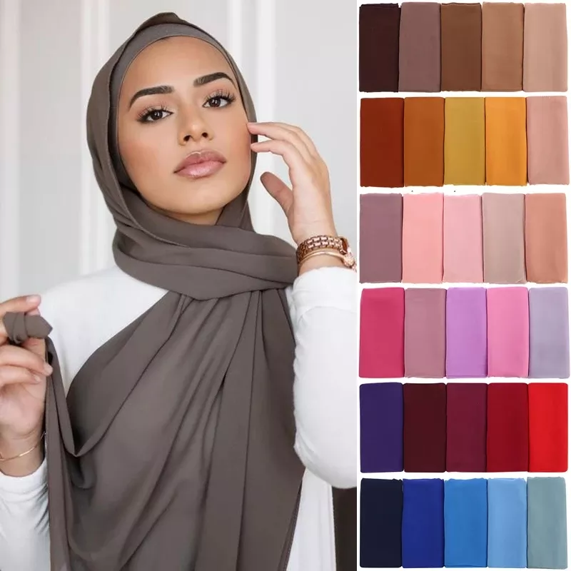 Muslim Chiffon Hijab Scarf Women Long Solid Color Head Wrap For Women Hijabs Scarves Ladies Muslim Veil Jersey Hijabs 175*70cm