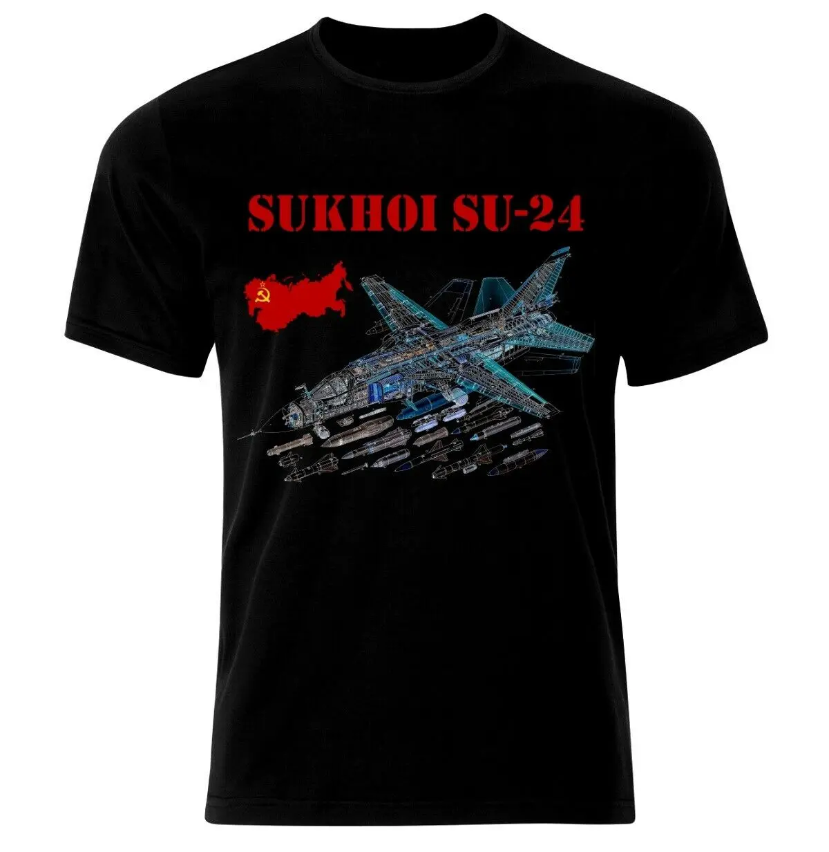 

USSR Soviet Russia Sukhoi Su-24 Fighter Aircraft Blueprint T-Shirt 100% Cotton O-Neck Short Sleeve Casual Mens Tshirt Size S-3XL