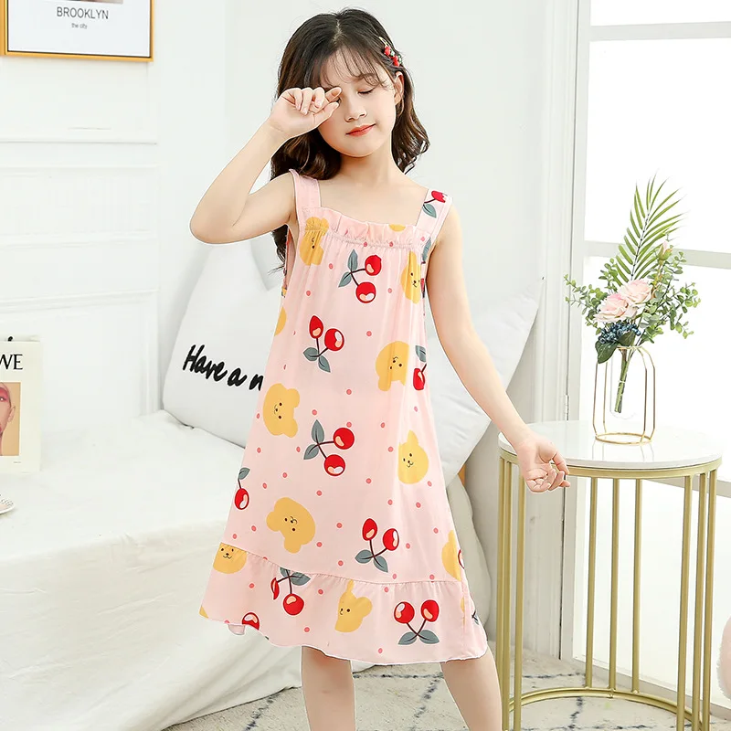 

Cotton Child Nightgown Summer Girls Night Dress Slings Ruffle Princess Dress for Girl 2 6 8 10 12 Years Baby Homewear Nightdress