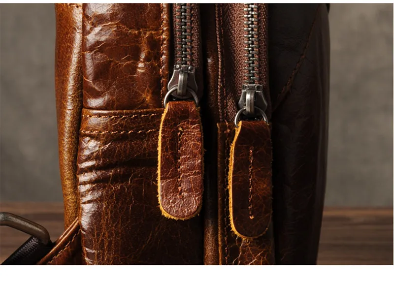 Vintage luxury genuine leather men's chest bag outdoor daily designer handmade natural real cowhide sports crossbody bags