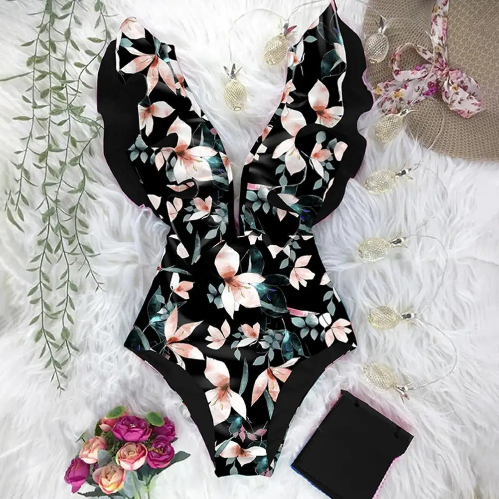 Купальник с открытой спиной Стильный слитный купальник V-образным вырезом и