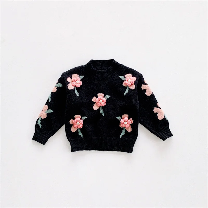 2-7T Floral Embroidered Sweater Cardigan Autumn Girls Clothes Baby Sweater Kids Knitwear Long Sleeve Cotton Baby Pullover Tops images - 6