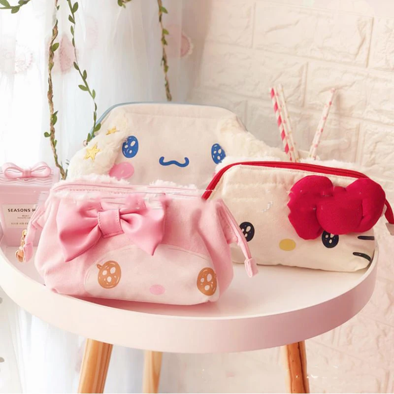 

Kawaii Sanrio Cartoon Cute Plush Canvas Makeup Bag Storage Bag Pen Bag Hello Kitty Cinnamoroll Creative Gifts for Girls