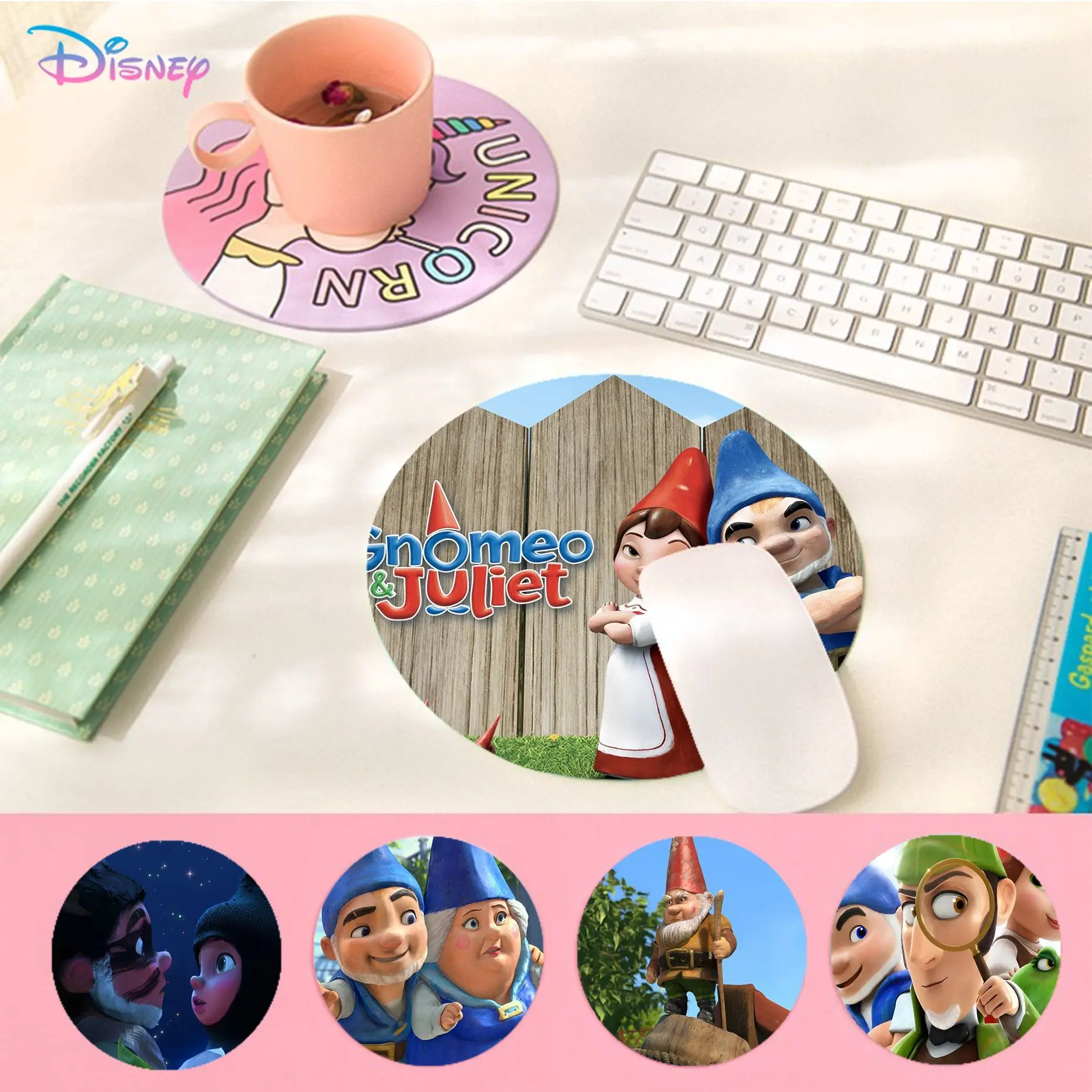 

Disney Gnomeo & Juliet Mousepad DIY Round Thickened Mouse Pad Oversized Gaming Keyboard Mat Desk Set Accessories Desktop Mat