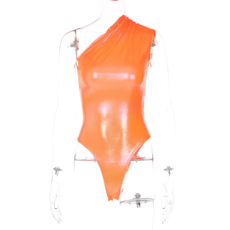 Sexy Solid Color Slim Sleeveless Rompers Fashion All-match Sloping Shoulder Bodysuit 2023 New Black Backless Vingate Playsuit
