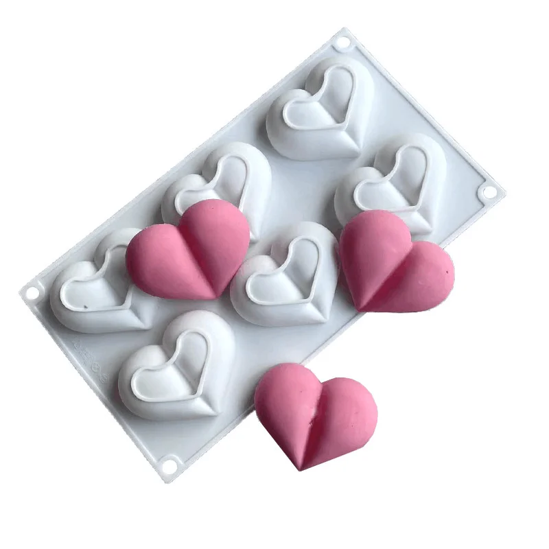 

6 Hole Heart Shape Silicone Mold 3D Kitchen DIY Mousse Dessert Chocolate Cake Decoration Baking Tools Clay Gypsum Plasticine