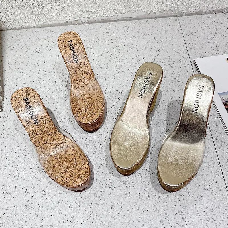 Summer Slipper Shoes Women Fashion Wedges Outside Platform Slides Non-Slip Transparent Sandals For Womans Shoes Pumps Slippers
