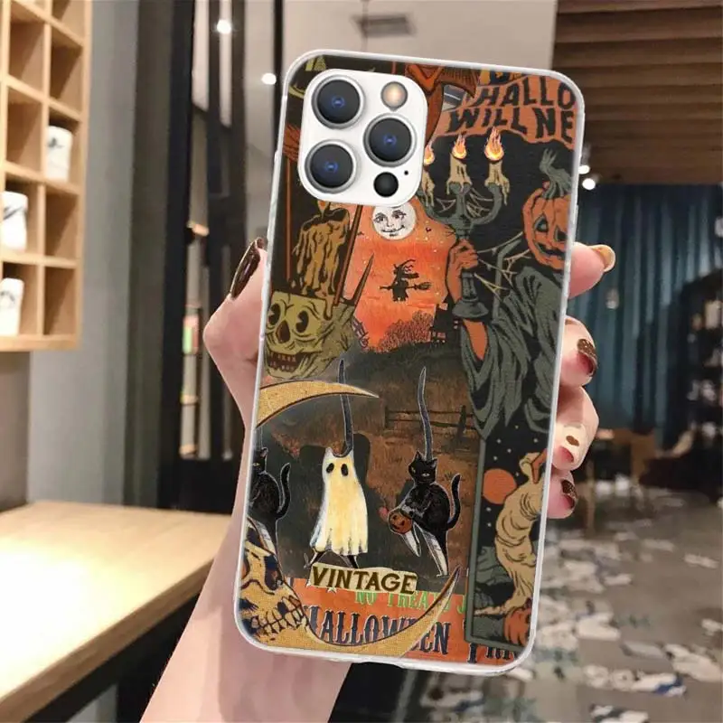 Мягкий чехол для телефона на Хэллоуин осень искусство ведьма кот iPhone 14 13 12 Mini 11 Pro