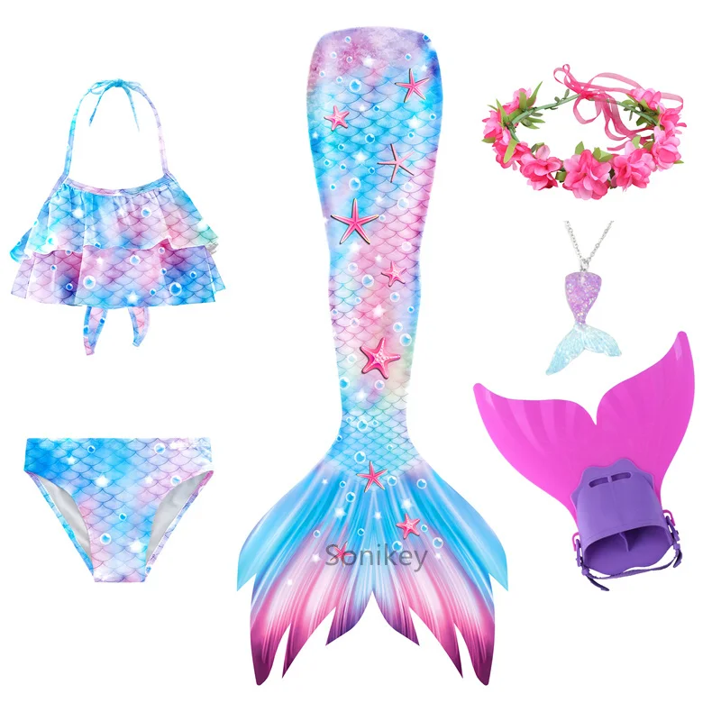

Детский купальник «Русалочка Ариэль» для девочек, комплект для косплея, моноласт, хвост, бикини, для Хэллоуина, 2023
