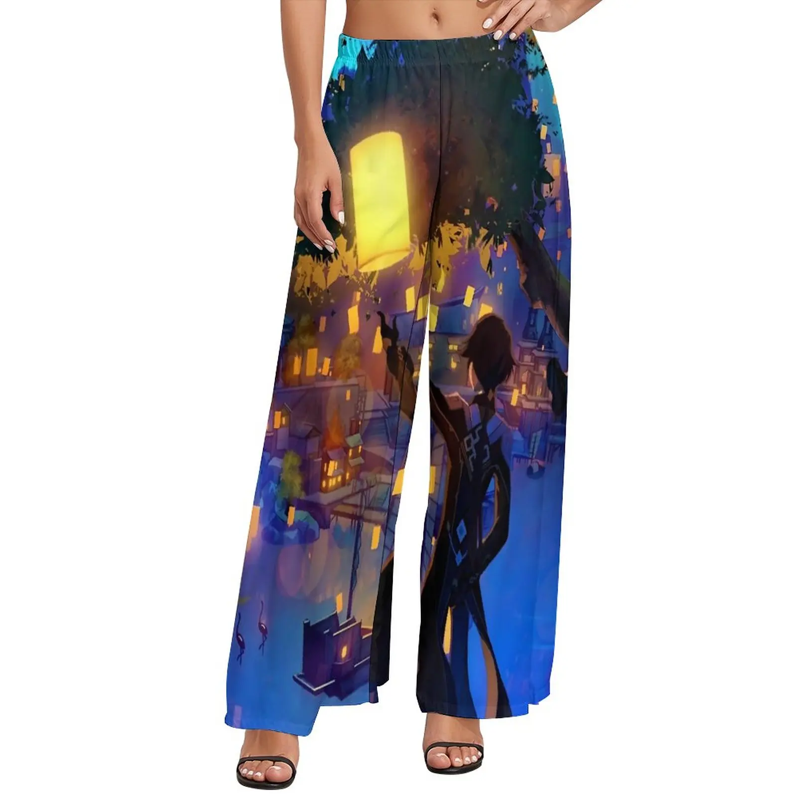 

Прямые брюки Genshin Impact, повседневные широкие брюки с аниме принтом, женские модные корейские брюки большого размера на заказ